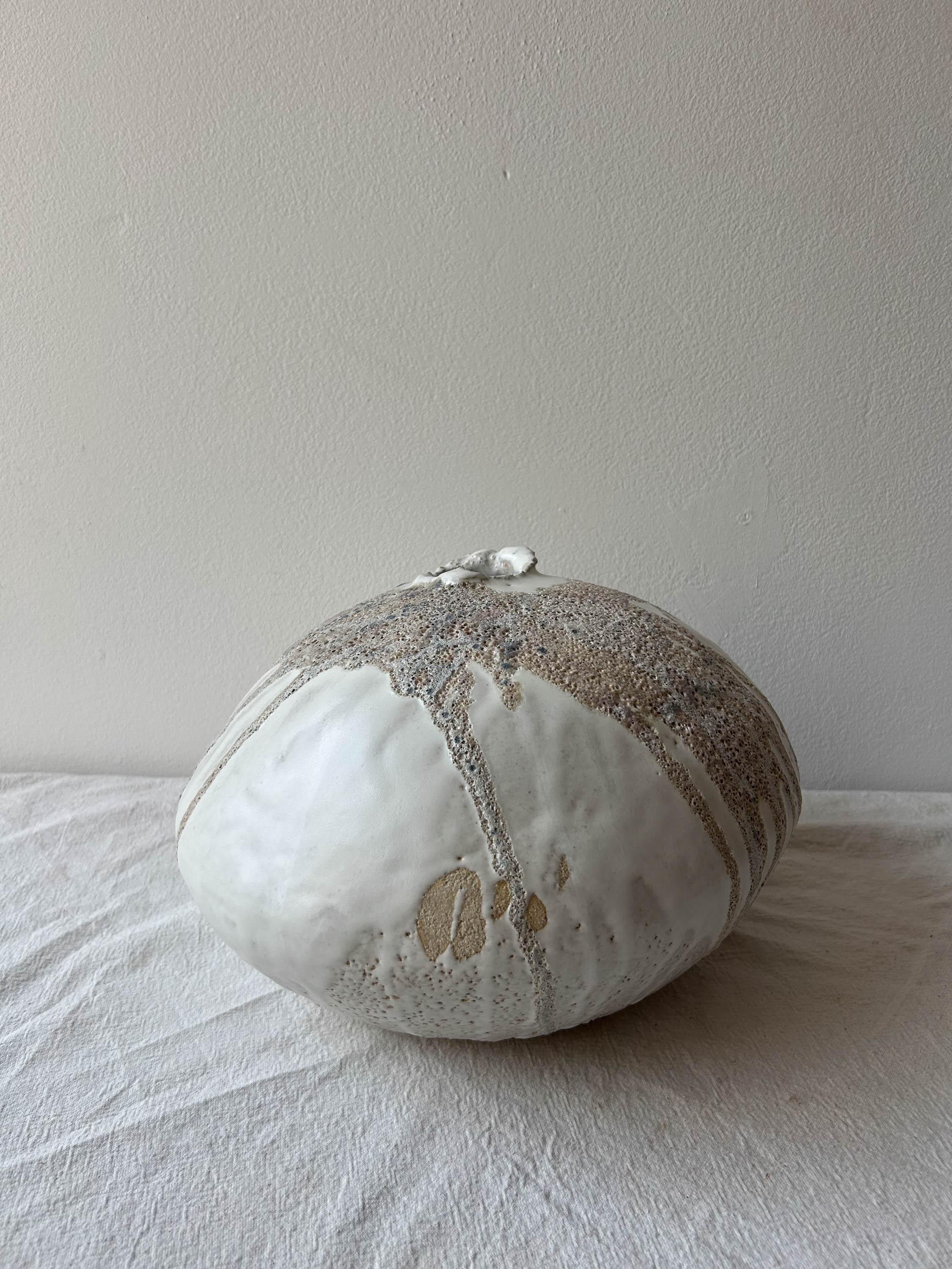 Handbuilt Organic Modern Large Ceramic Moon Vase with Lava Glaze For Sale 2