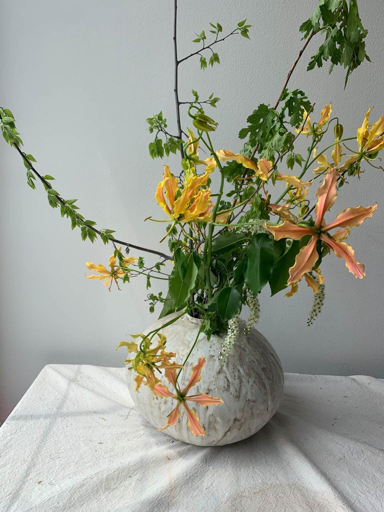 Handbuilt Organic Modern Large Ceramic Moon Vase with Lava Glaze For Sale 2