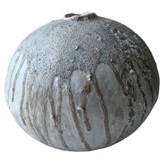 Handbuilt Organic Modern Large Ceramic Moon Vase with Lava Glaze