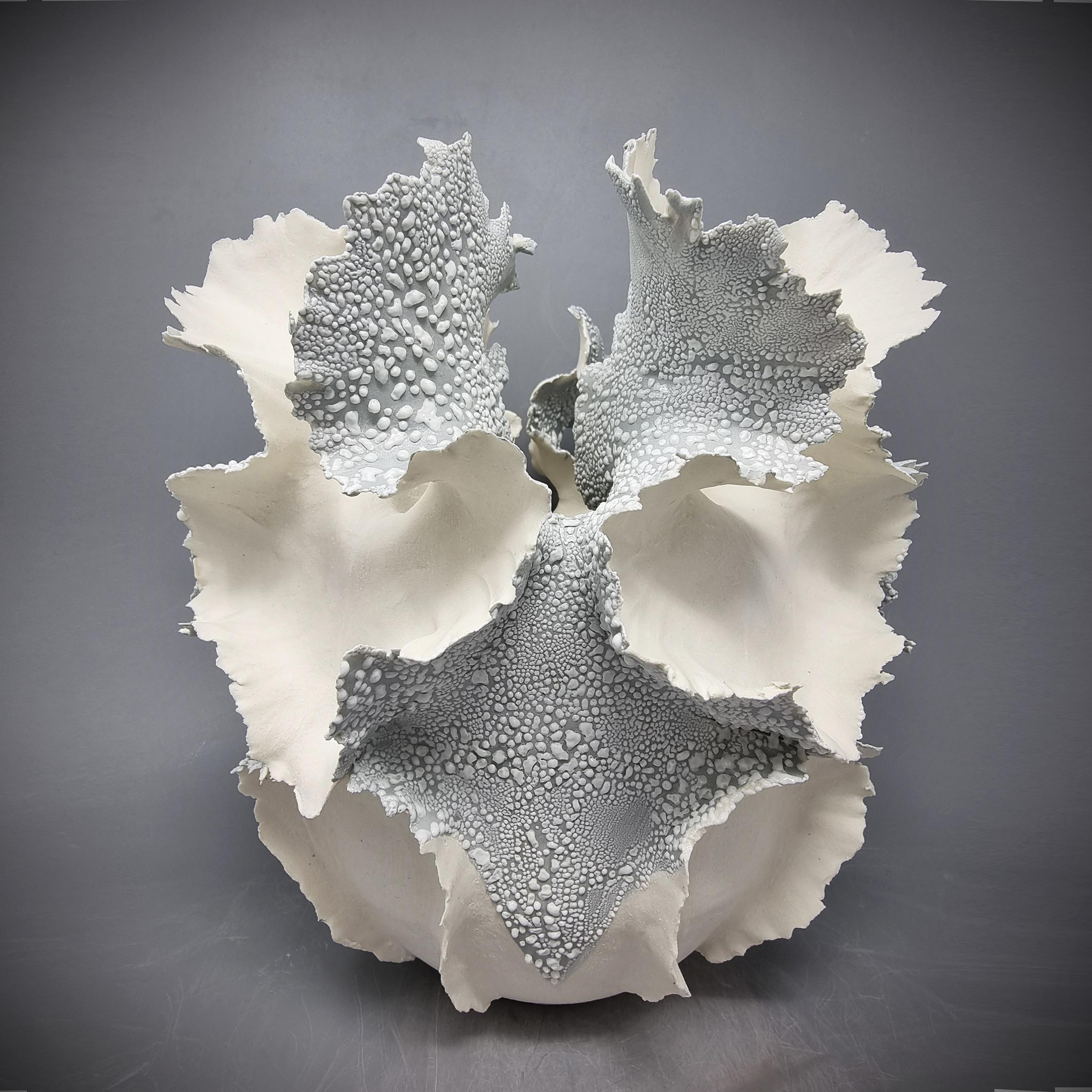 Hand-Crafted Handbuilt Paperporcelain Sculpture with Light Grey /106