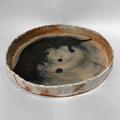 Handbuilt Round Stoneware Vessel in White Shico W Black Glaze by Hannelore Freer