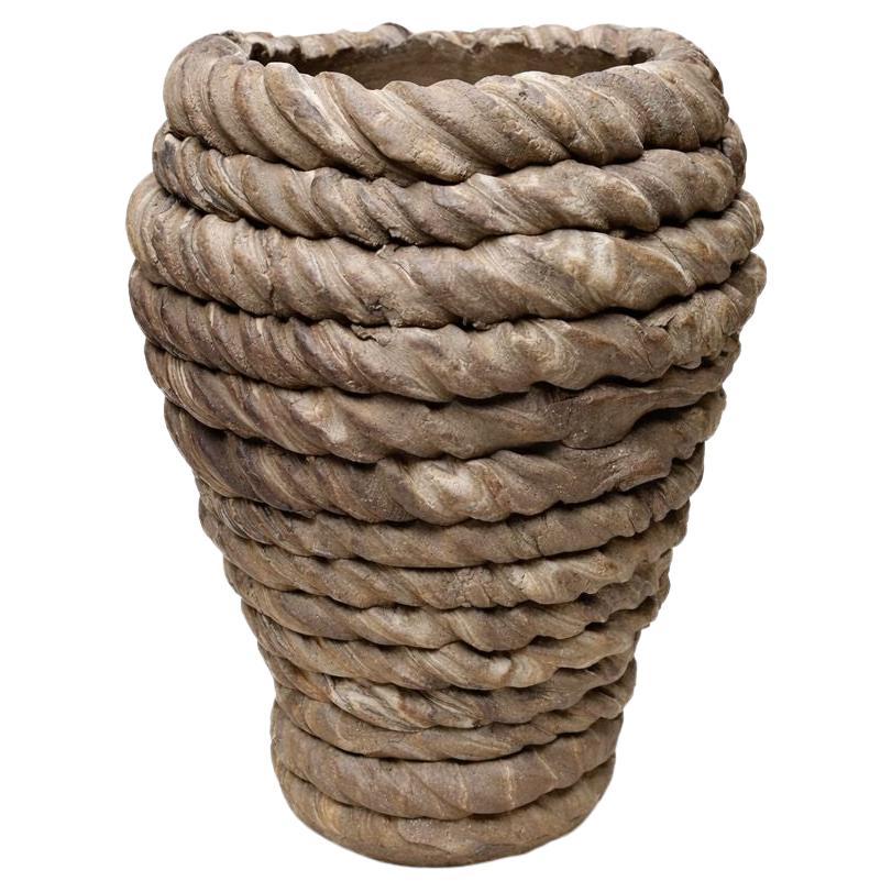 Handbuilt Twisted Coil Stoneware Vase – Sculptural Contemporary Ceramic Vessel For Sale