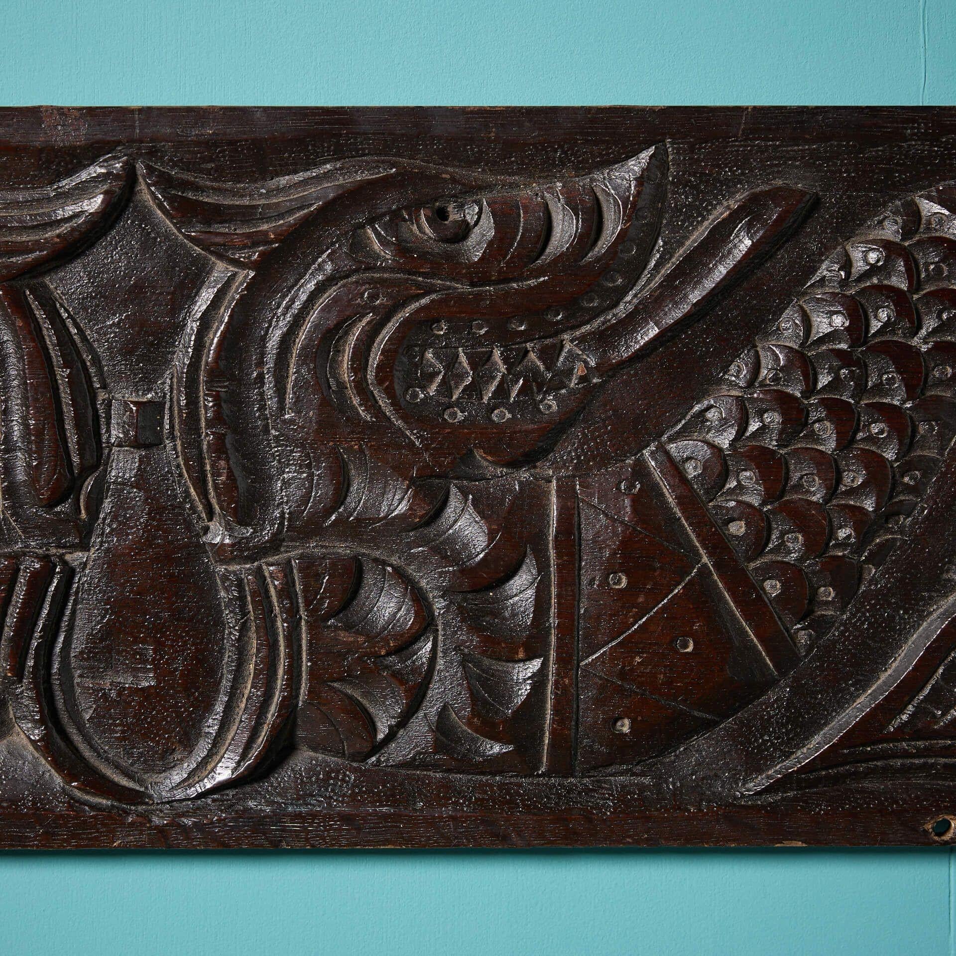 Jacobean Handcarved 17th Century Oak Wall Hanging Panel For Sale