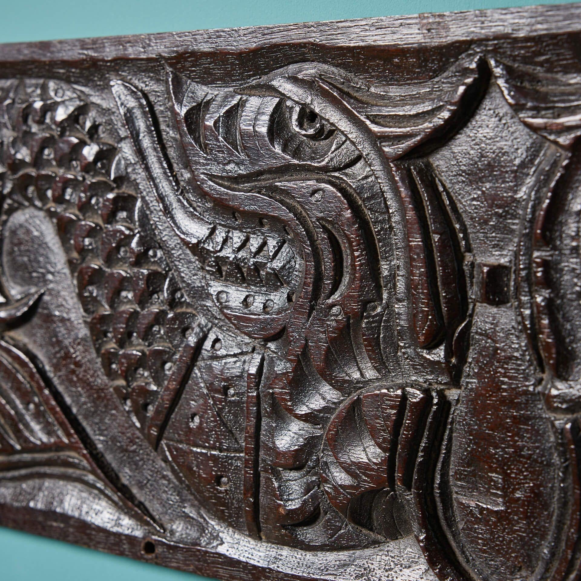 English Handcarved 17th Century Oak Wall Hanging Panel For Sale