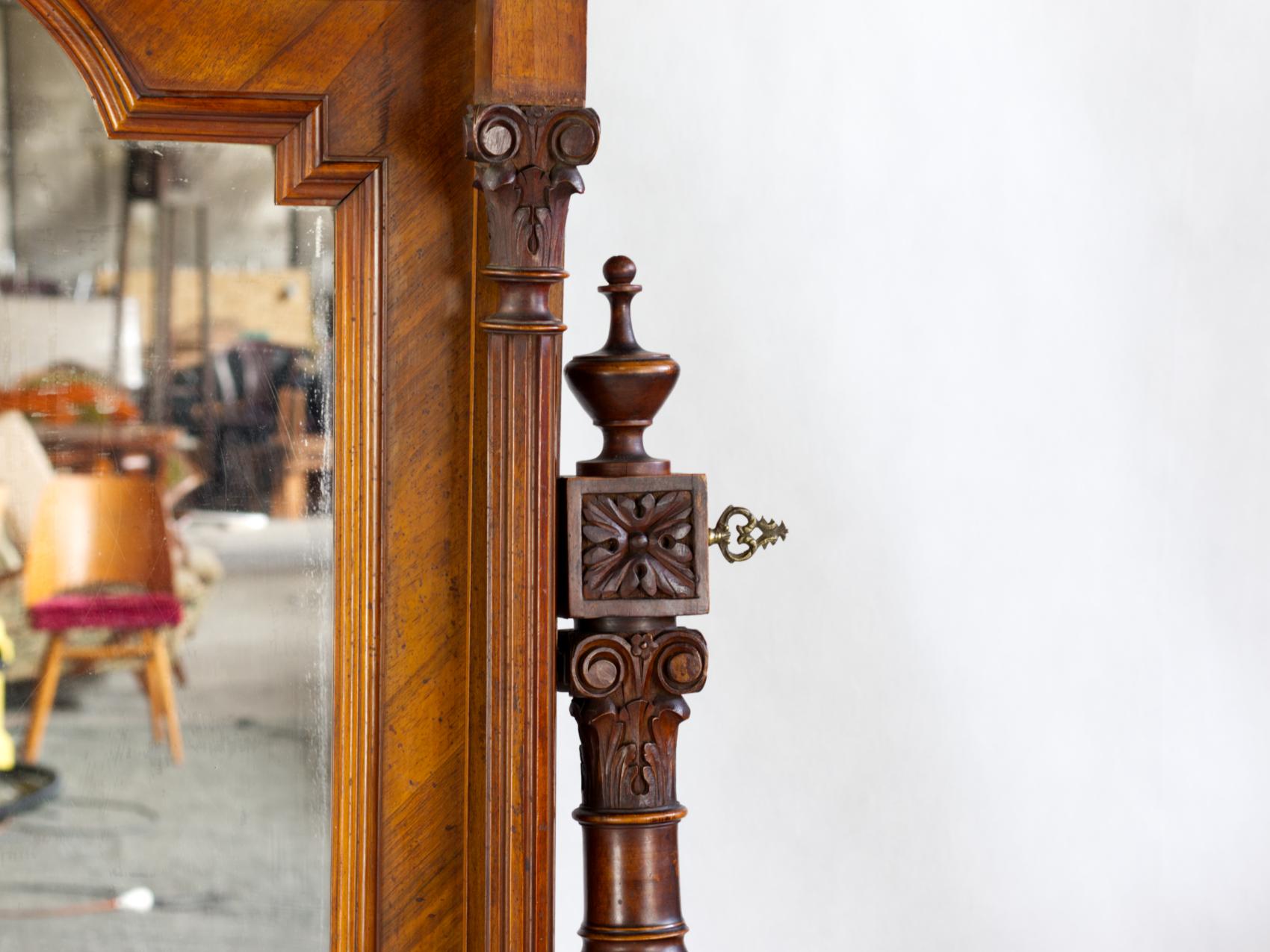 Hand Carved Antique Floor Mirror / Cheval Mirrror, Late 19th Century 4