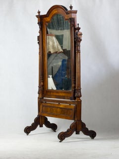 Hand Carved Antique Floor Mirror / Cheval Mirrror, Late 19th Century
