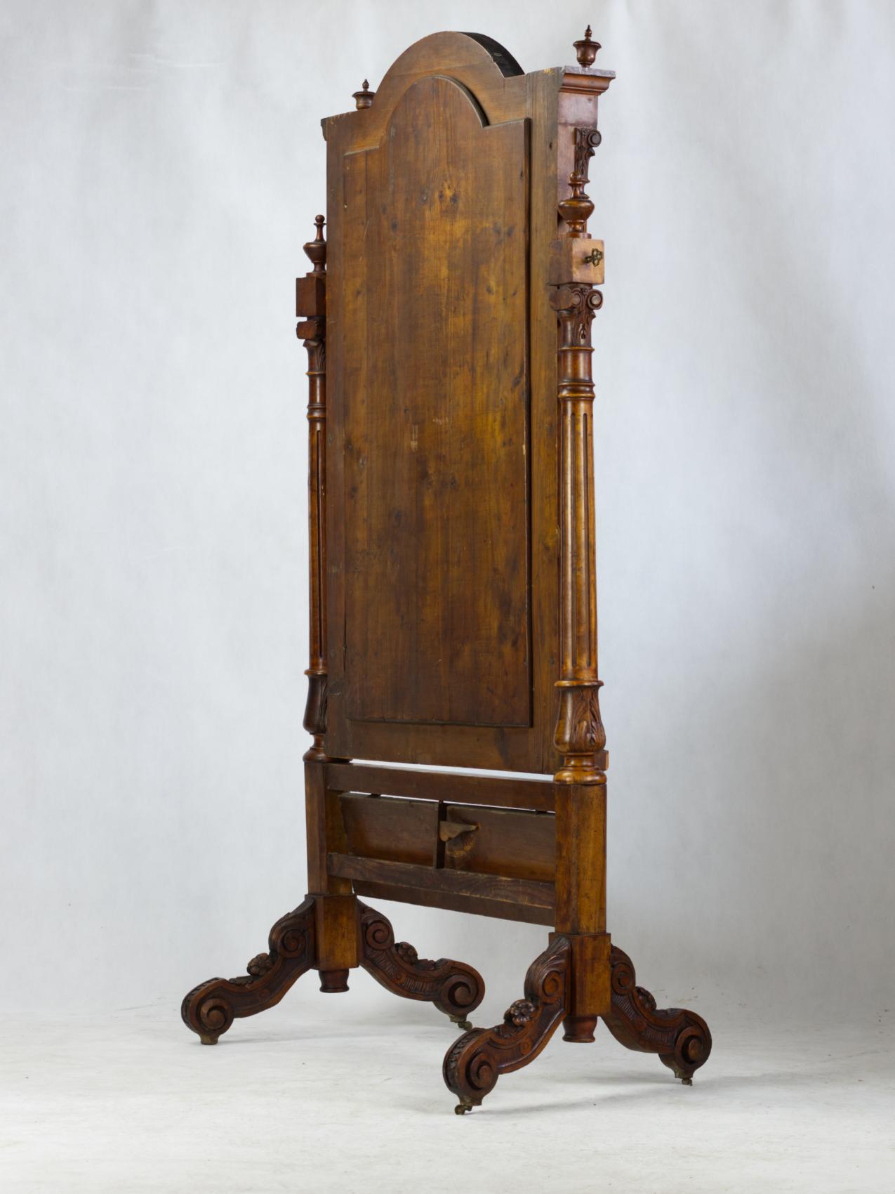 Neoclassical Hand Carved Antique Floor Mirror / Cheval Mirrror, Late 19th Century