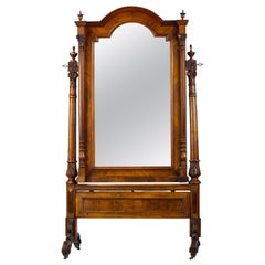 Hand Carved Antique Floor Mirror / Cheval Mirrror, Late 19th Century