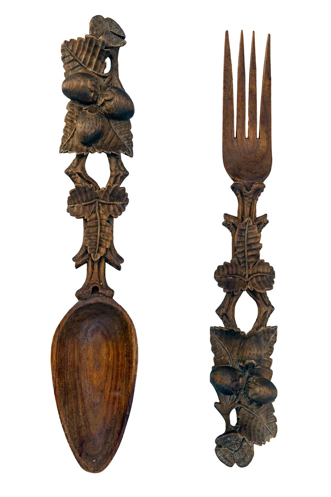 German Handcarved Black Forest Style Salad Servers For Sale