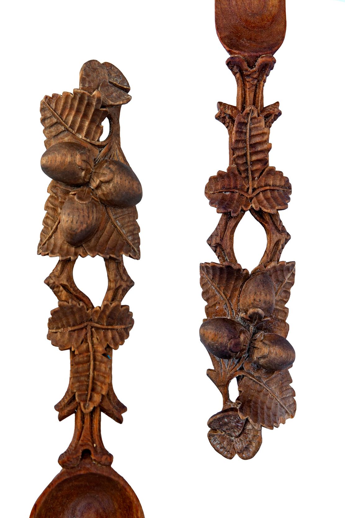 Hand-Carved Handcarved Black Forest Style Salad Servers For Sale