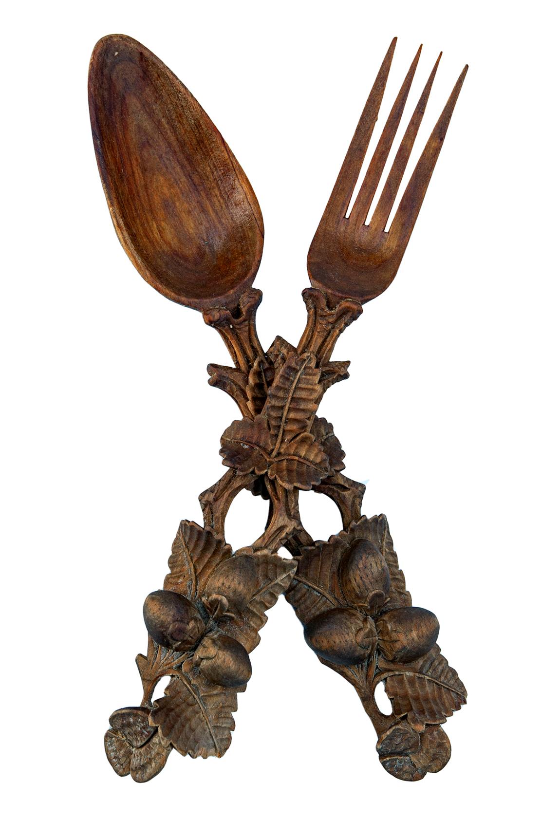 20th Century Handcarved Black Forest Style Salad Servers For Sale