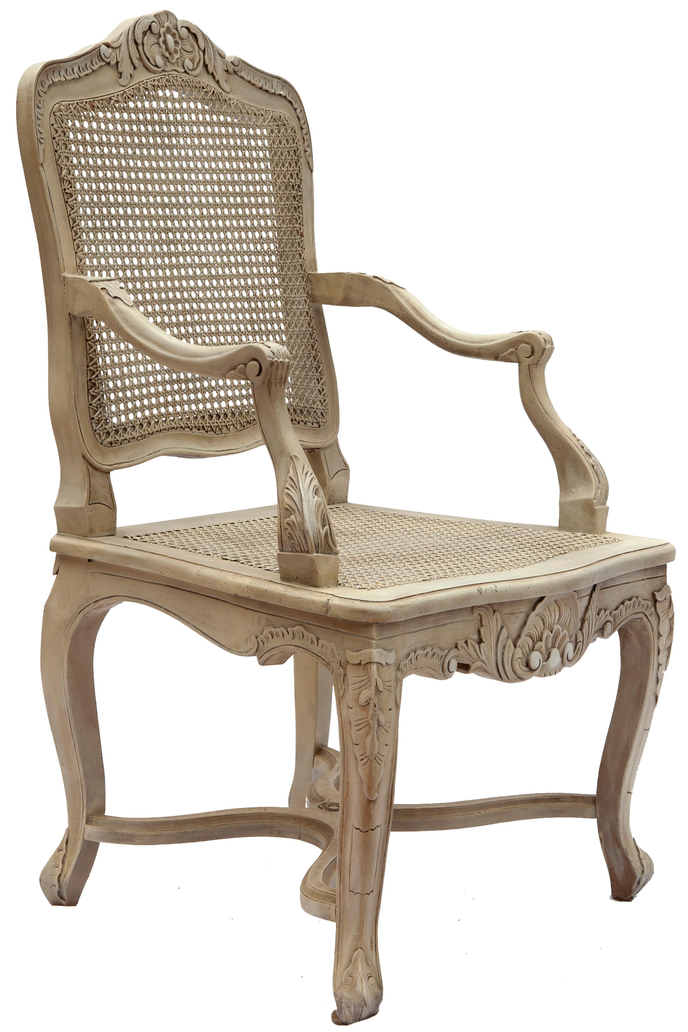 French Provincial Handcarved & Caned Italian Blonde Armchairs; a pair For Sale