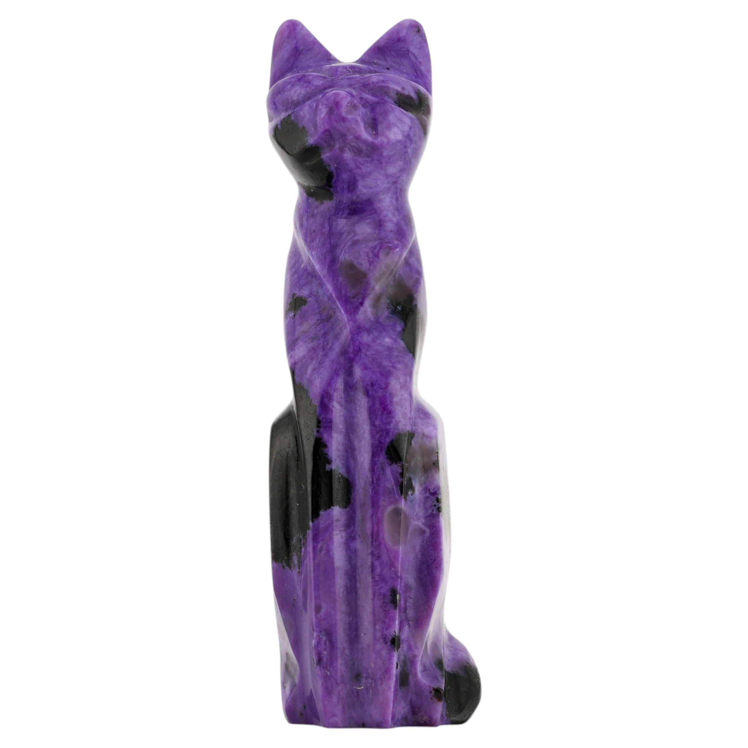Handgeschnitzte Katze aus Charoit im Angebot