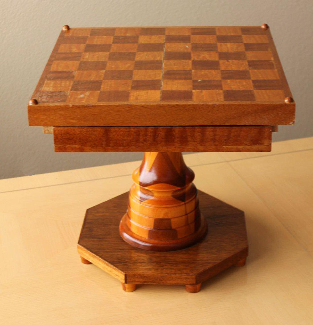 American  Handcarved & Crafted Mid Century Wood Chess Table!  Teak Maple Walnut Set 1950s For Sale