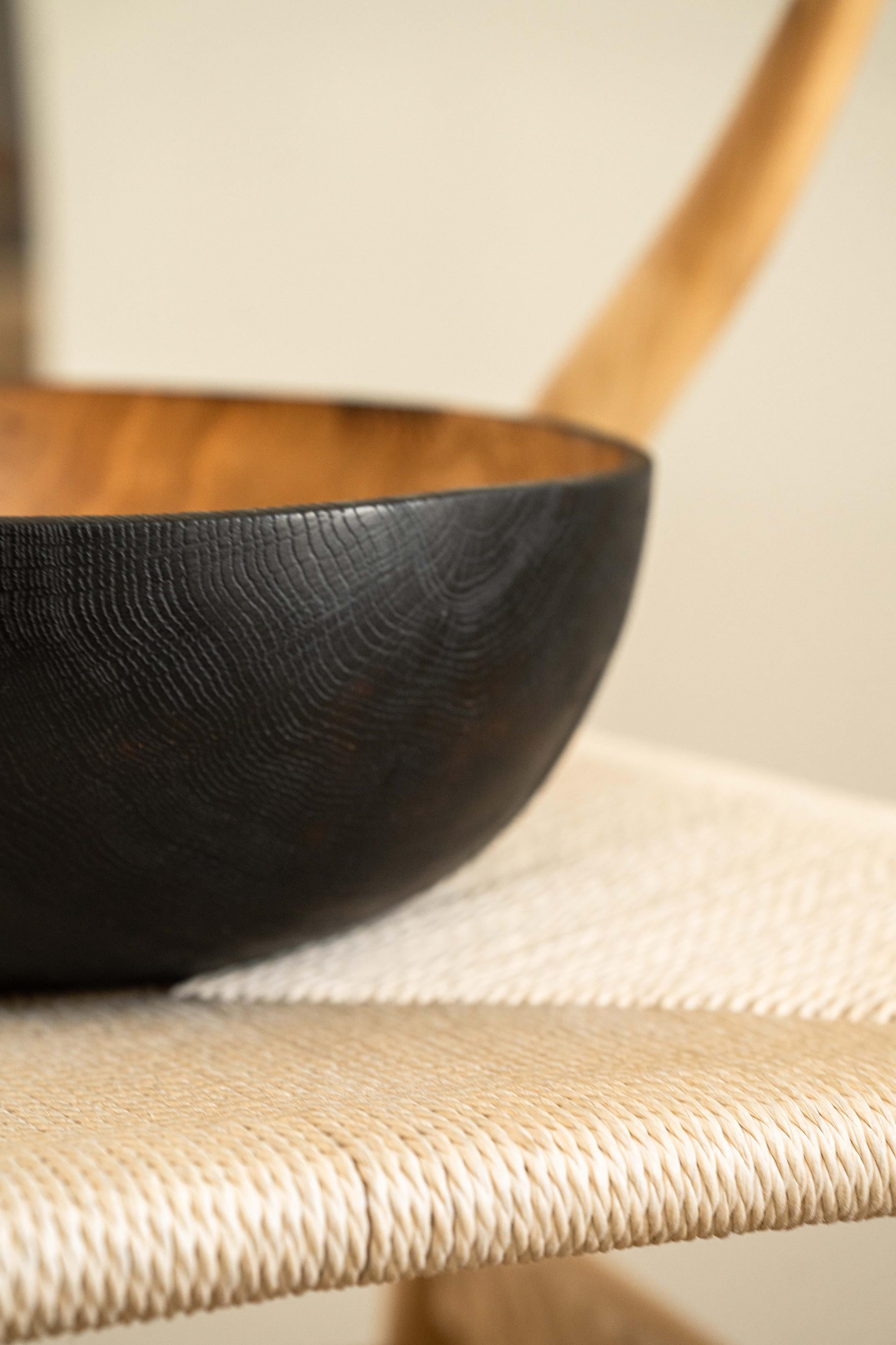 Ukrainian HandCarved Extra Large Half Charred Wooden Bowl For Sale