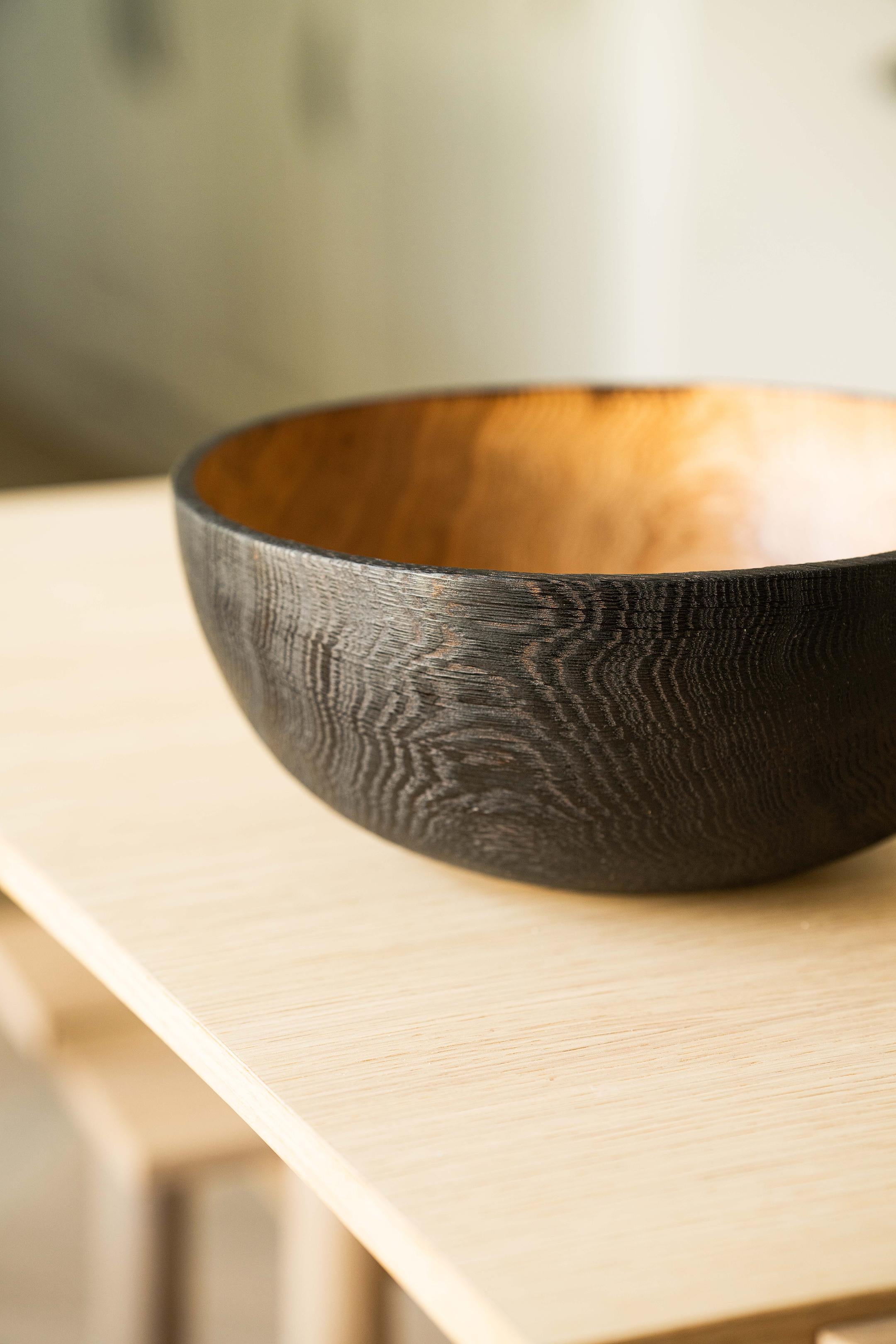 Contemporary HandCarved Extra Large Half Charred Wooden Bowl For Sale