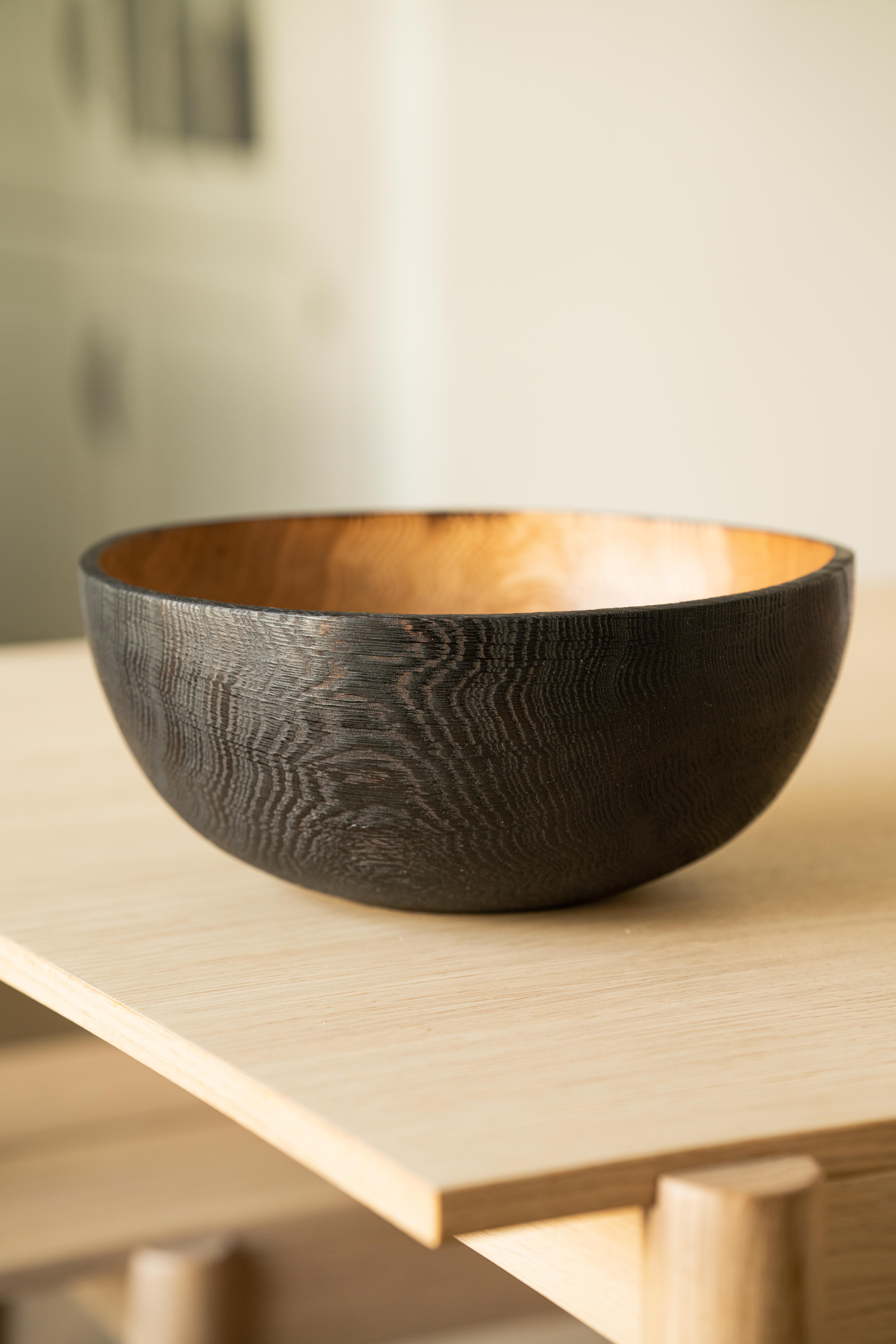 HandCarved Extra Large Half Charred Wooden Bowl For Sale 1