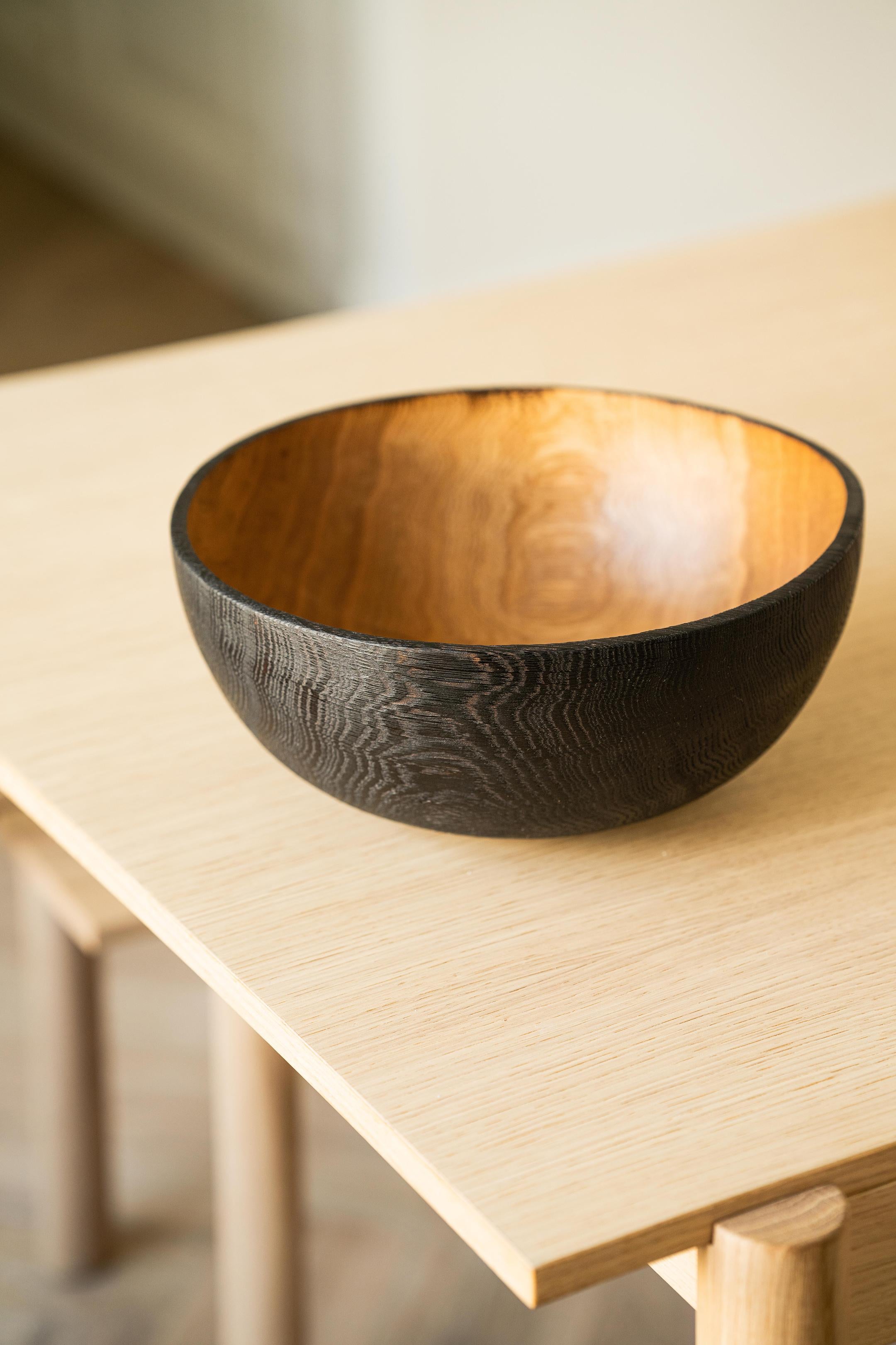 HandCarved Extra Large Half Charred Wooden Bowl For Sale 2