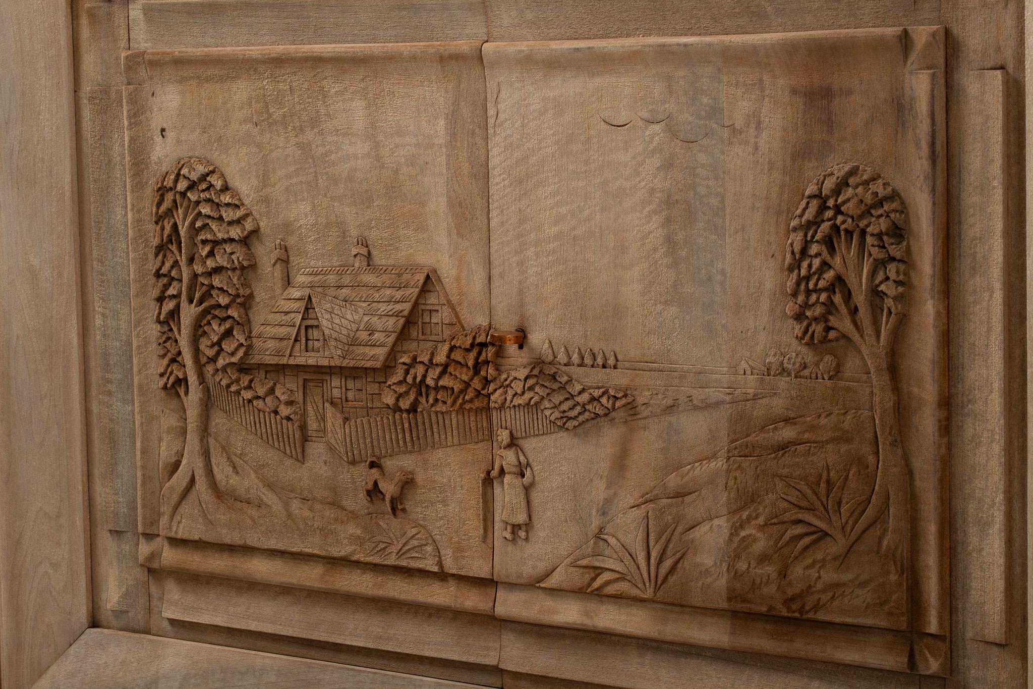 Handcarved Solid Oak Buffet, Marble Top, France, 1940s For Sale 3