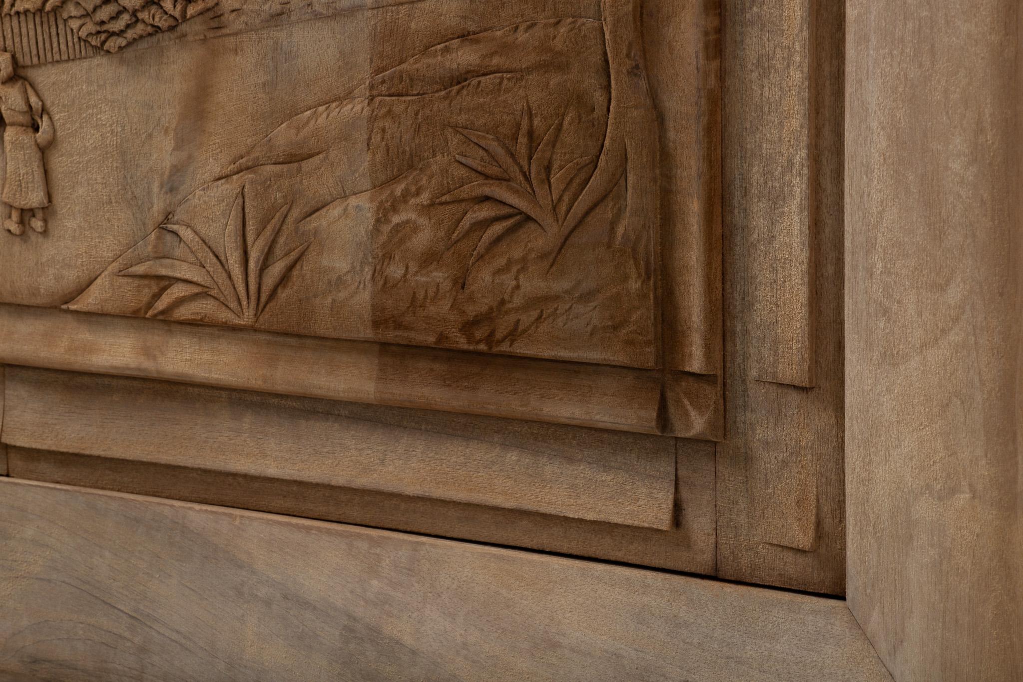French Handcarved Solid Oak Buffet, Marble Top, France, 1940s For Sale