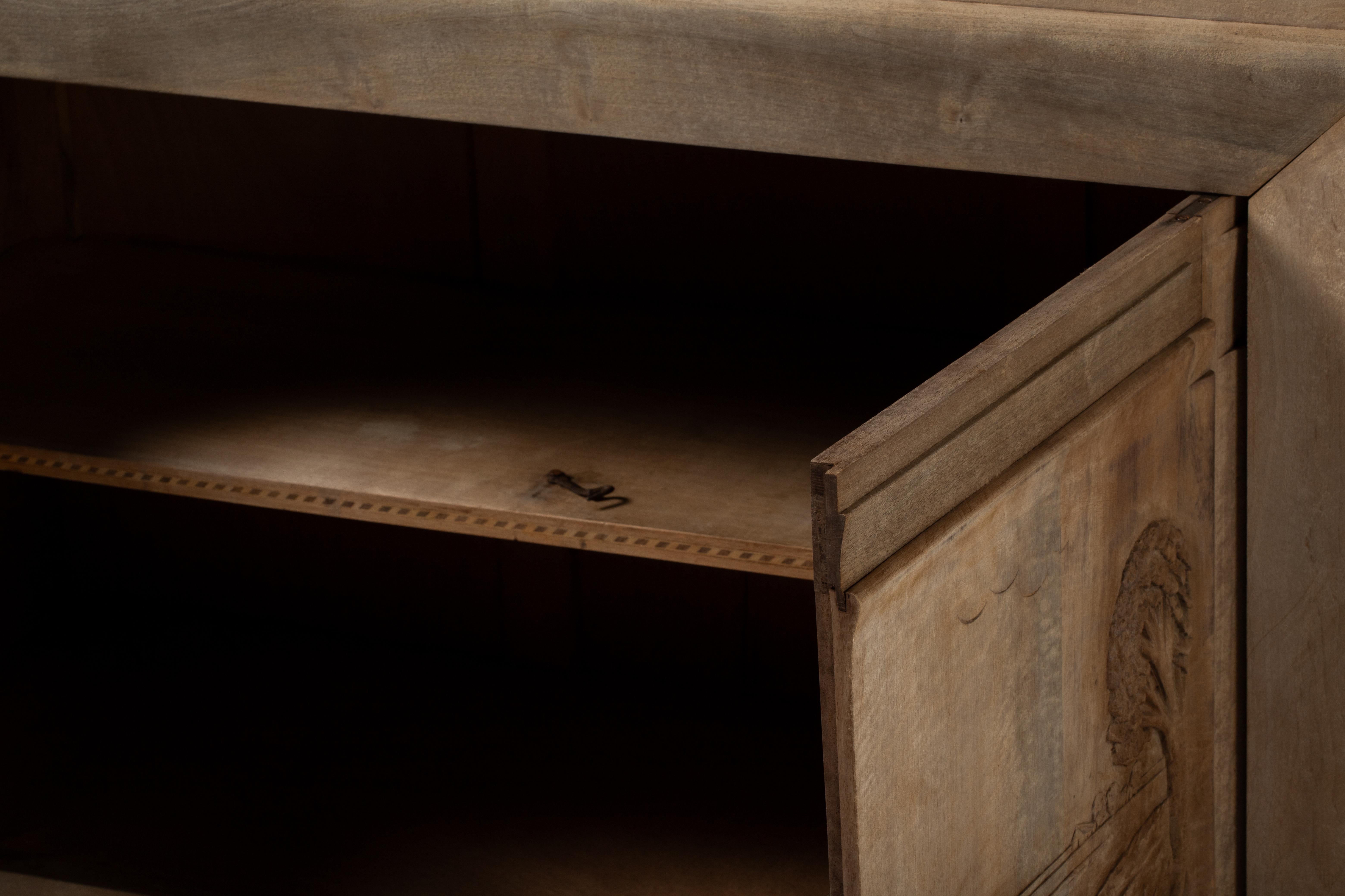 Handcarved Solid Oak Buffet, Marble Top, France, 1940s In Good Condition For Sale In Kaštel Sućurac, Splitsko-dalmatinska županija