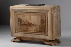 Handcarved Solid Oak Buffet, Marble Top, France, 1940s