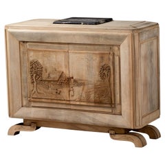 Handcarved Solid Oak Buffet, Marble Top, France, 1940s