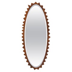Retro Handcarved Solid Wood Mirror with a Triangular Edge, Europe, ca 1950s