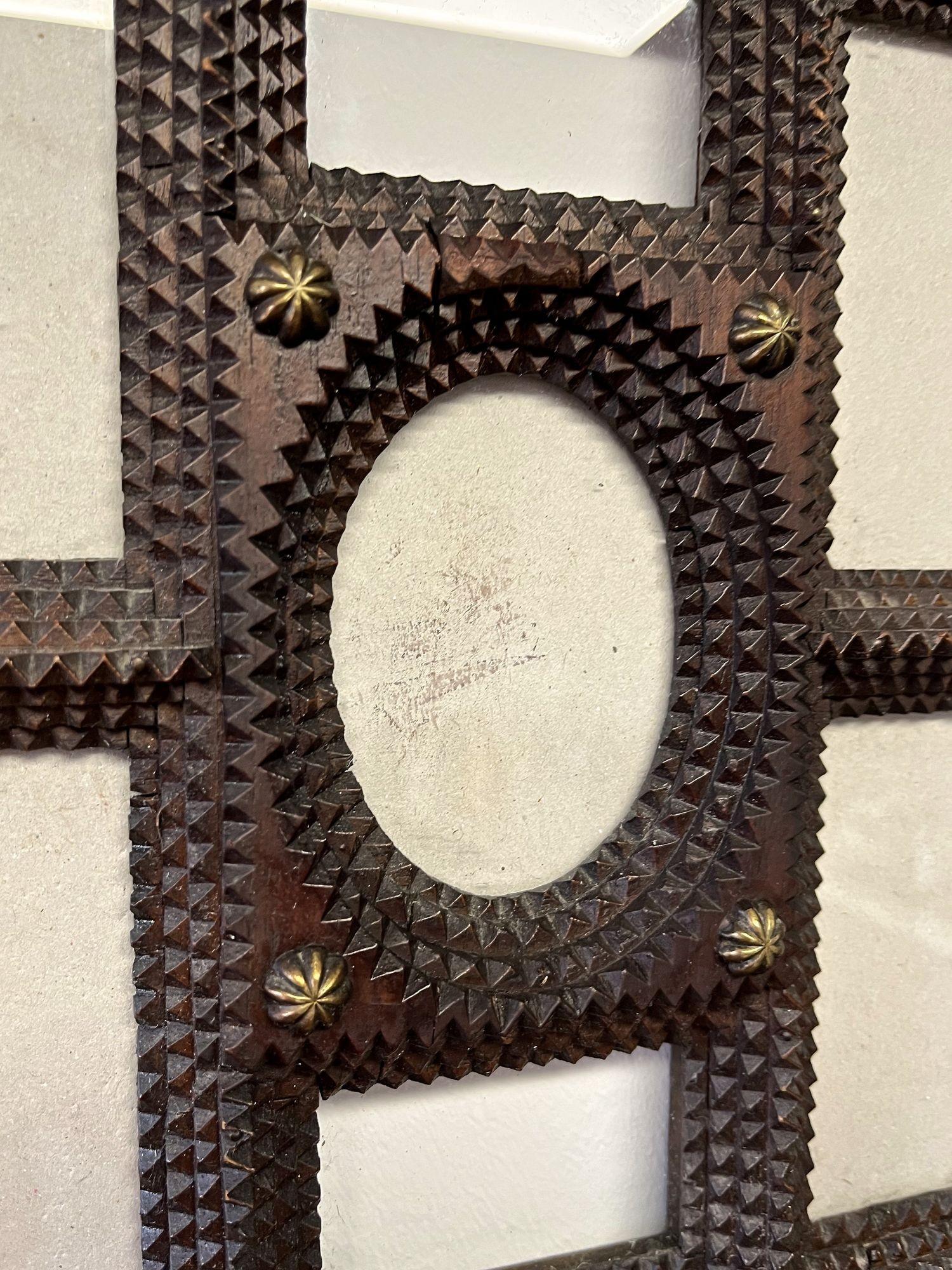 Handcarved Tramp Art Photo Frame Rustic Style, Austria circa 1900 For Sale 2