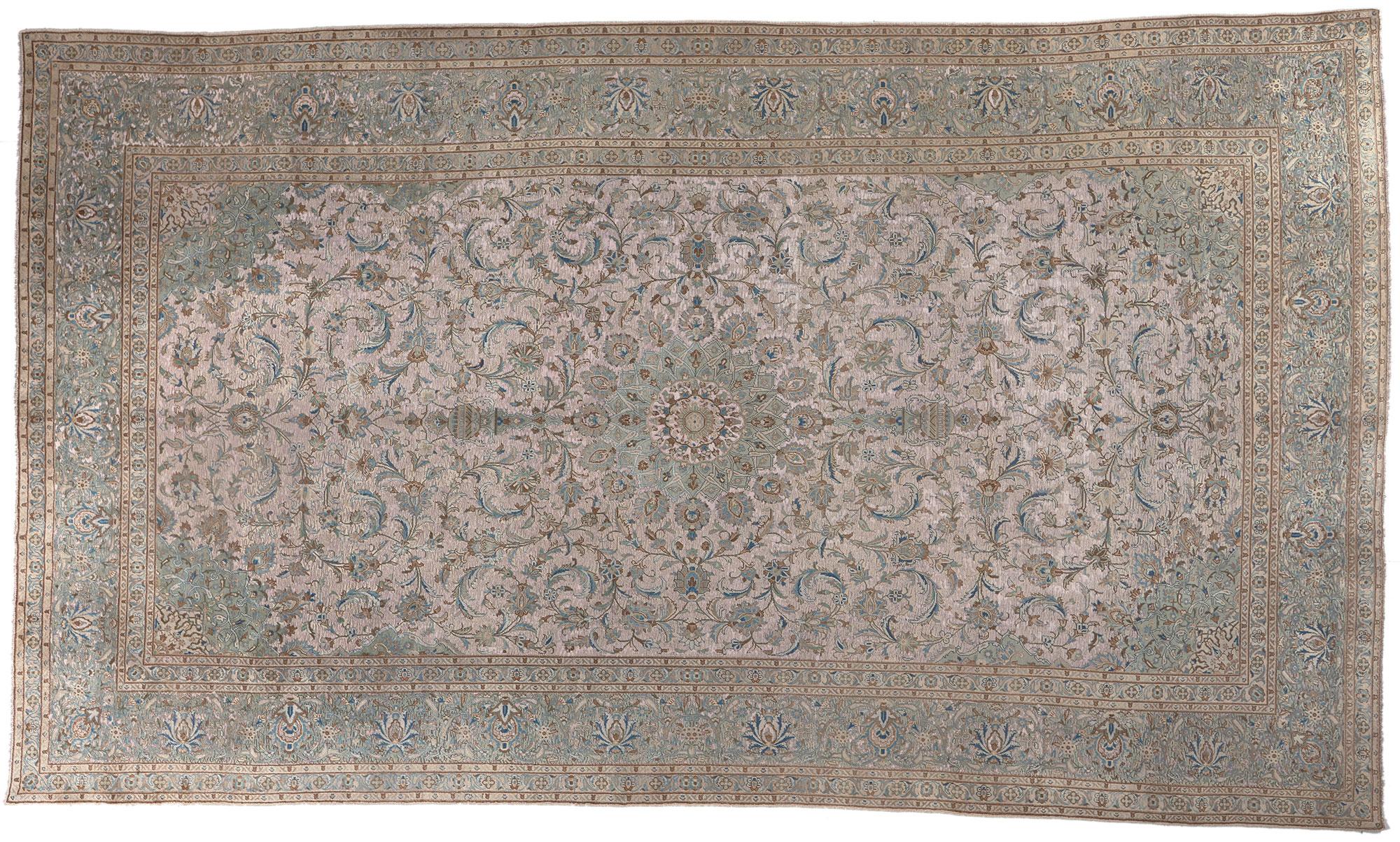 Hand Carved Vintage Persian Kashan Rug, Hotel Lobby Size Carpet For Sale 3