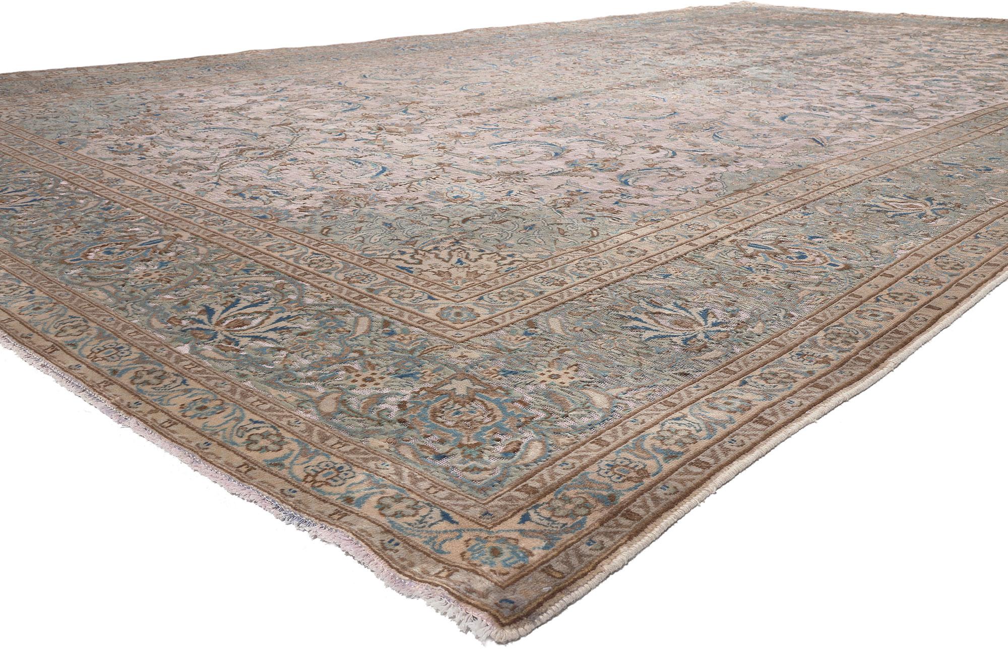 78589 hand carved Vintage Persian Kashan Rug, 11'01 x 19'04.
Emanating nostalgic charm with incredible detail and texture, this hand carved vintage Persian Kashan rug is poised to impress. The decorative all over pattern and soft pastel earth-tone