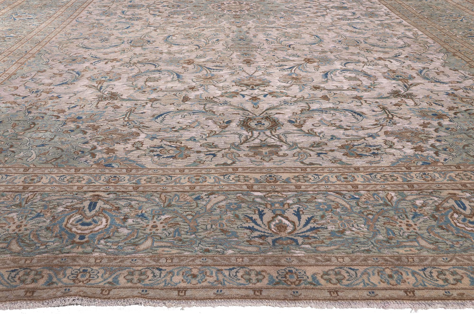 Hand-Knotted Hand Carved Vintage Persian Kashan Rug, Hotel Lobby Size Carpet For Sale
