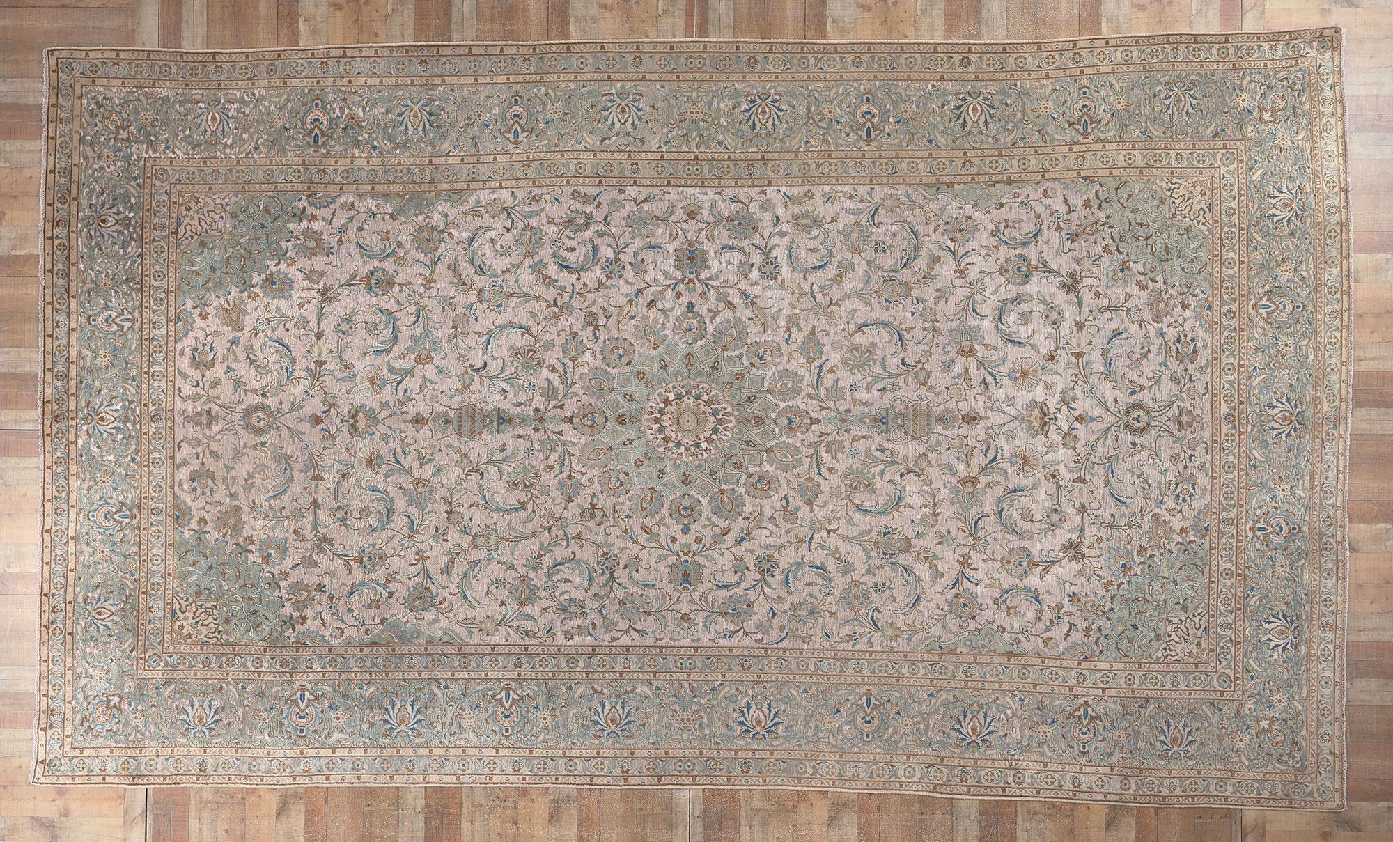 Hand Carved Vintage Persian Kashan Rug, Hotel Lobby Size Carpet For Sale 2