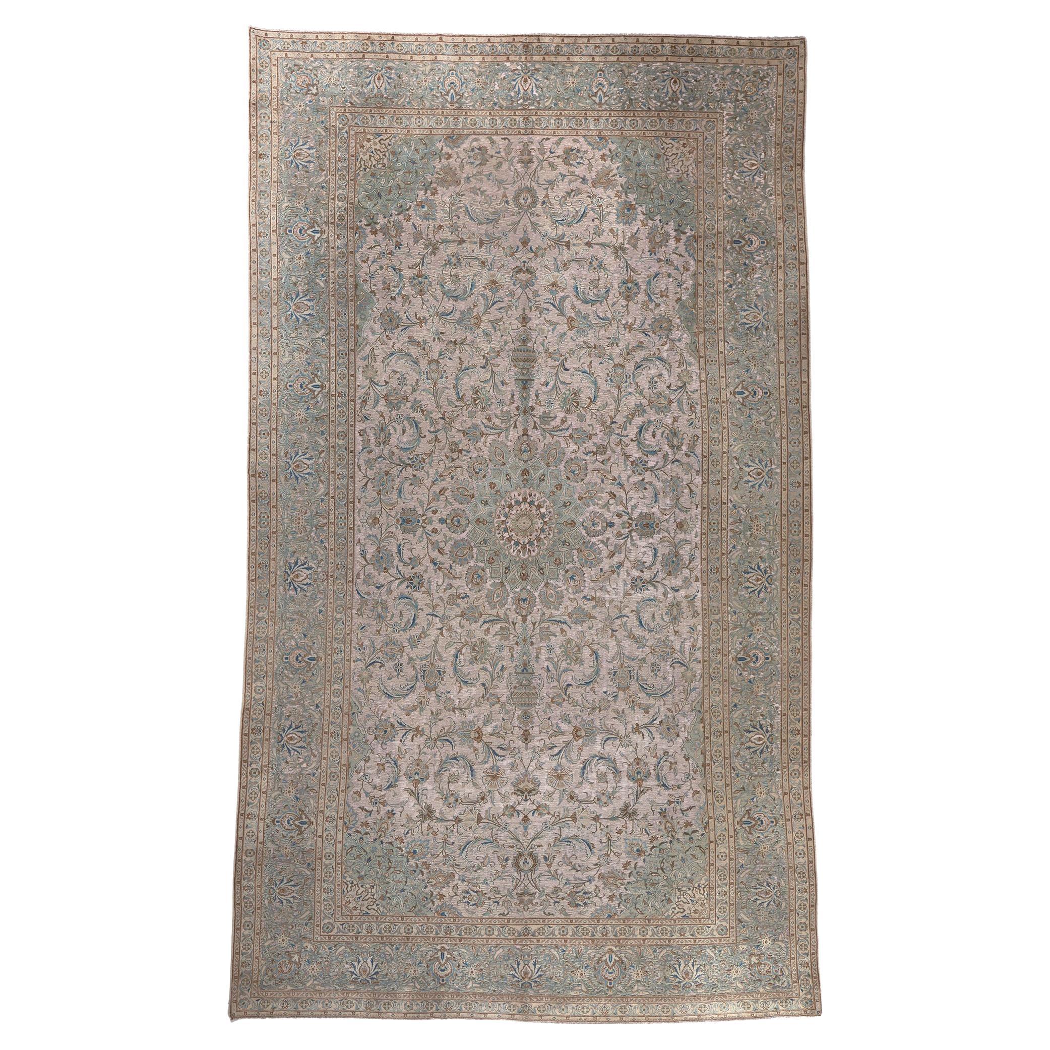 Hand Carved Vintage Persian Kashan Rug, Hotel Lobby Size Carpet For Sale
