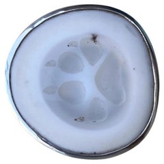 Handcarved wolf paw cacholong silver ring