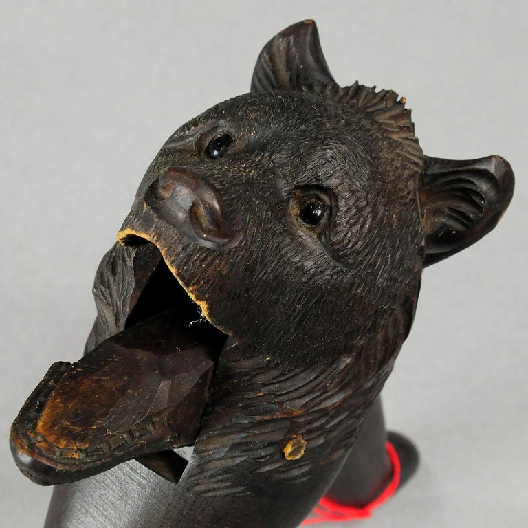 Hand Carved Wood Bear Head Nutcracker For Sale at 1stDibs