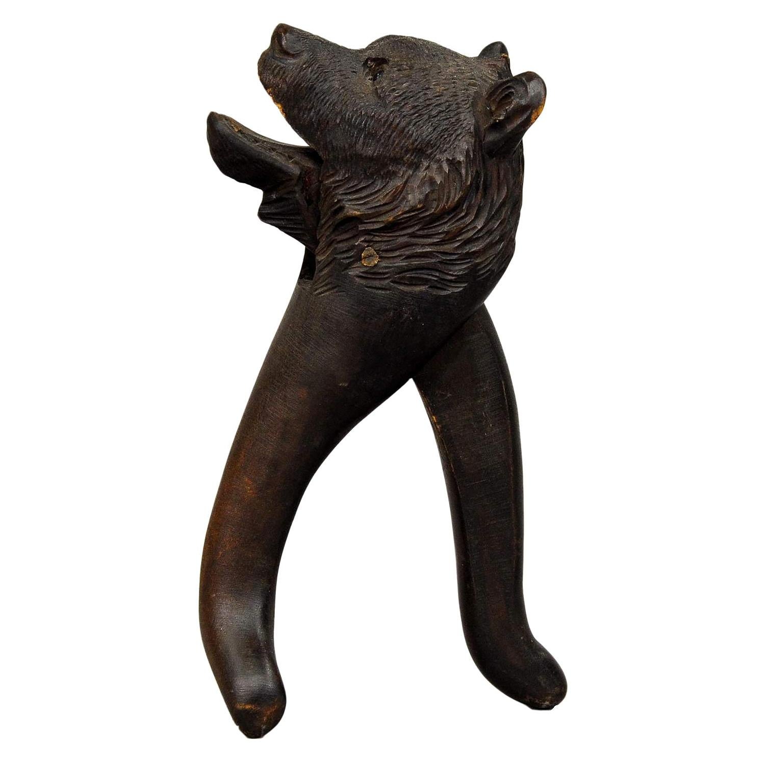 Hand Carved Wood Bear Head Nutcracker Brienz Switzerland For Sale