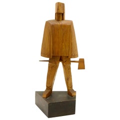 Handcarved Wooden Sculpture in Cubist Style