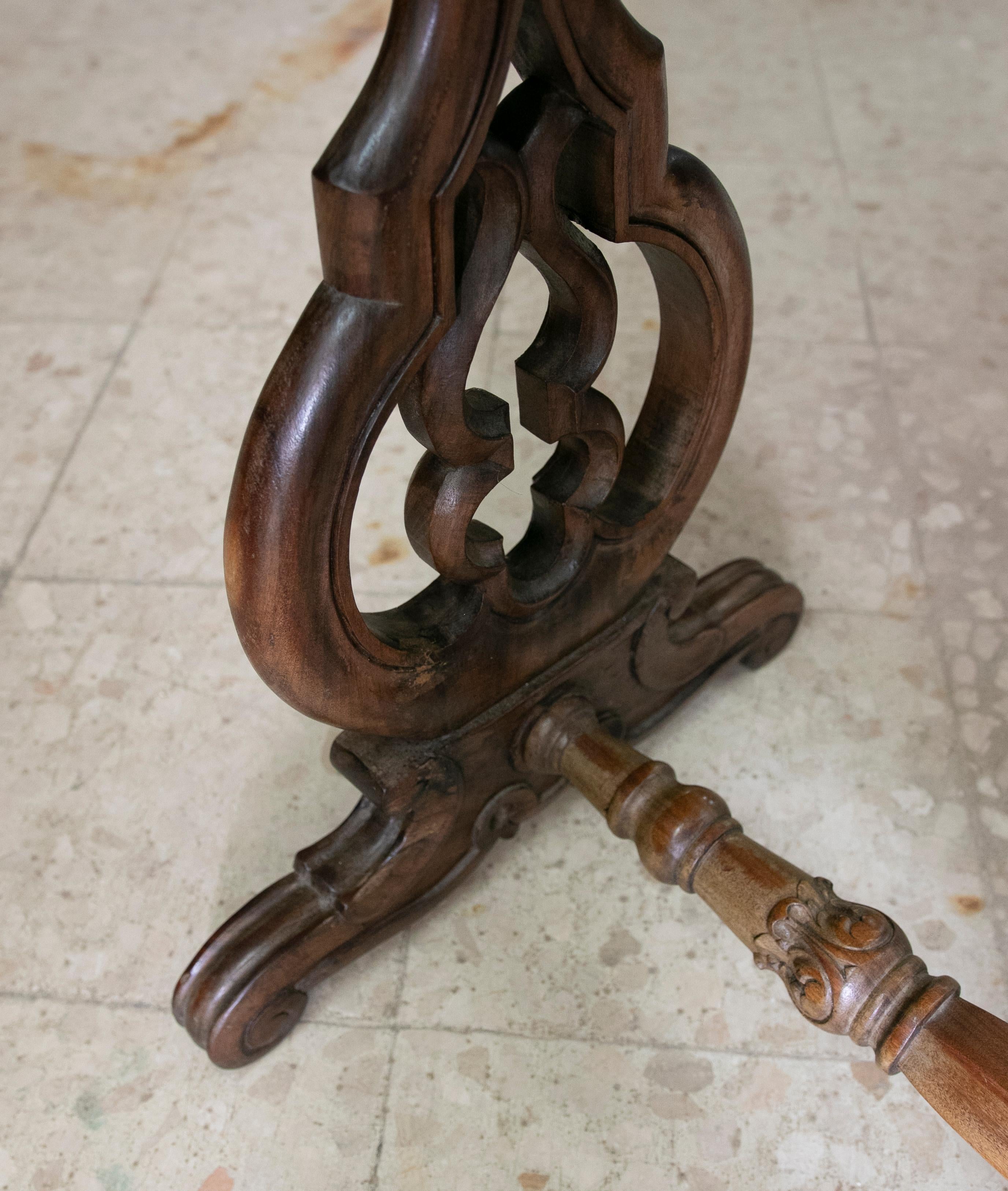 Handcarved Wooden Table with Inlaid Marble Top For Sale 4