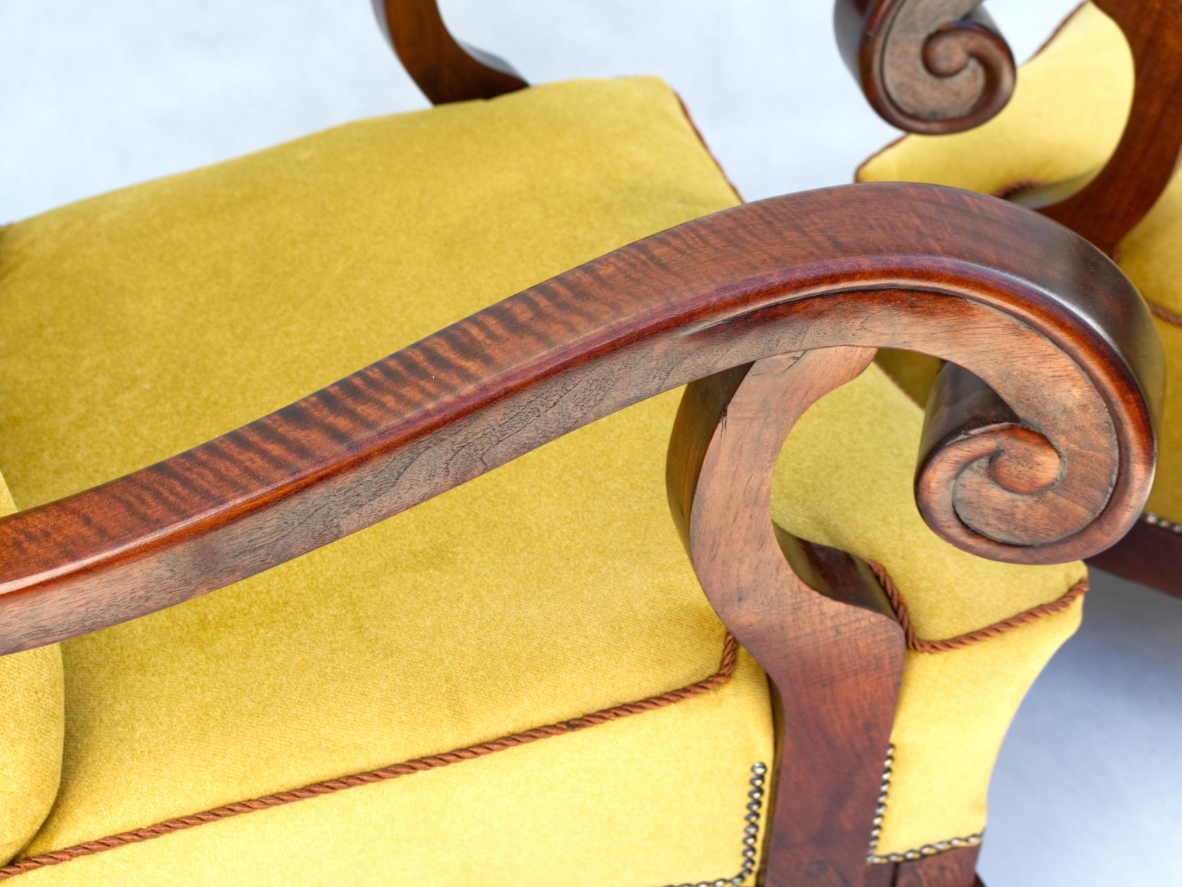 20th Century Hand Carved Walnut Art Nouveau Armchairs, circa 1920