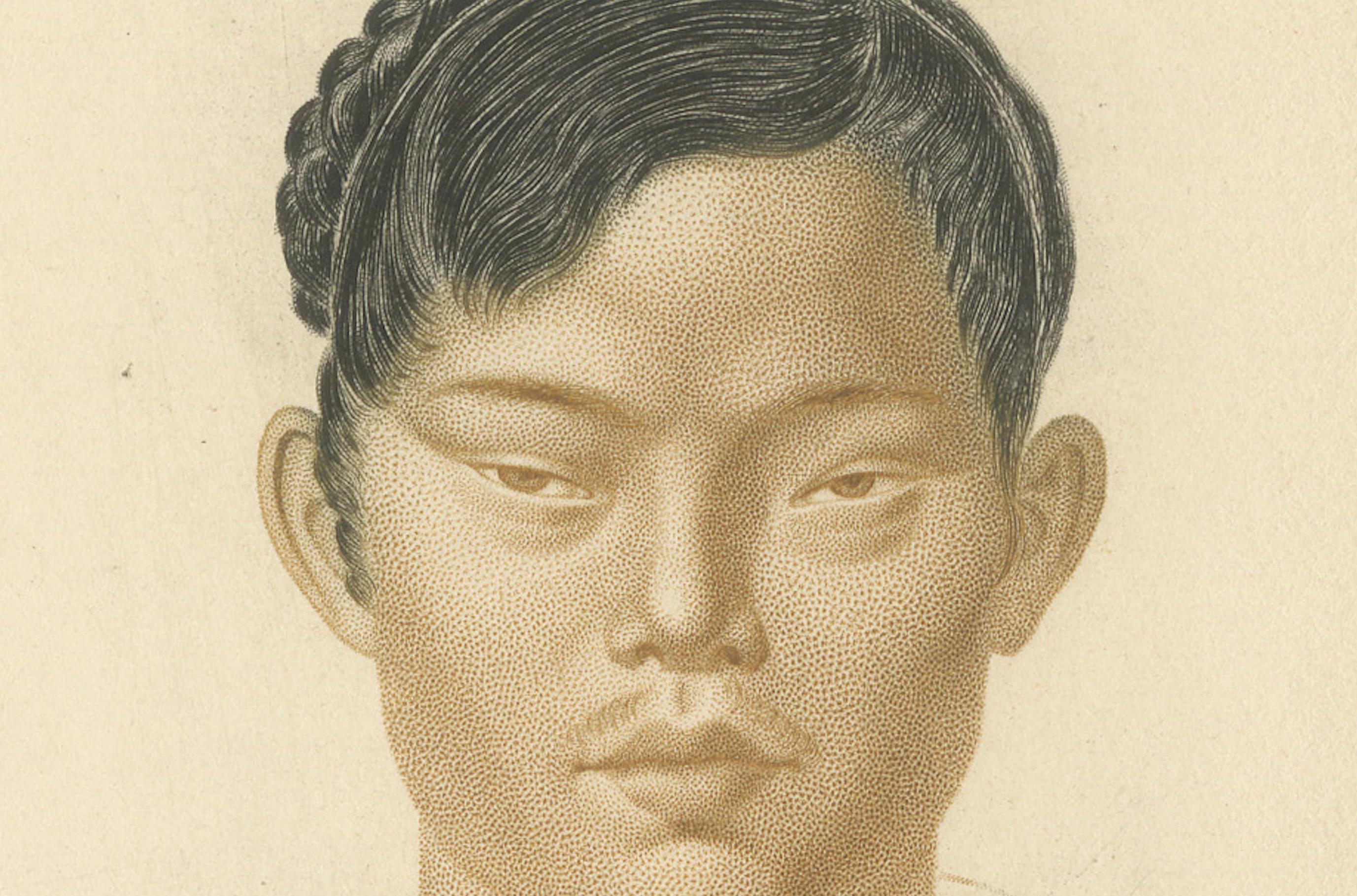 Titel: Handkolorierter Kupferstich von 1849 mit siamesischem Bruder und Frau aus Kalkutta, d'Orbigny  

Dieser bemerkenswerte handkolorierte Stich, der von Fournier nach einer Illustration von Werner angefertigt wurde, stammt aus Charles d'Orbignys