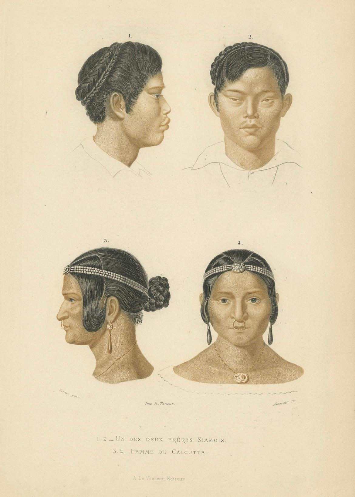 Handkoloriertes Gravur von Sizilianischem Bruder und Frau aus Kalkutta aus dem Jahr 1849, d'Orbigny (Papier) im Angebot