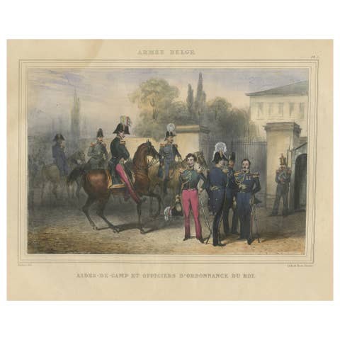 Handcolored Antique Print of Officers and Horses of the Belgium Army, 1833