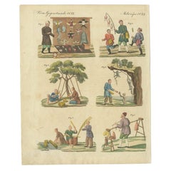 Handcolored Used Print of Selling Clothes and Other Scenes in China, 1800