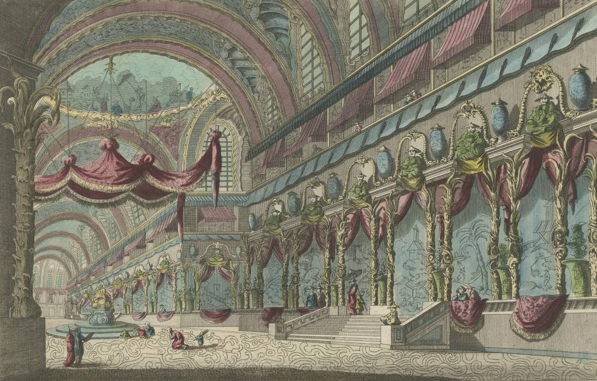 Handcolored Copperplate Engraving Showing a Perspective View of a Chinese Temple