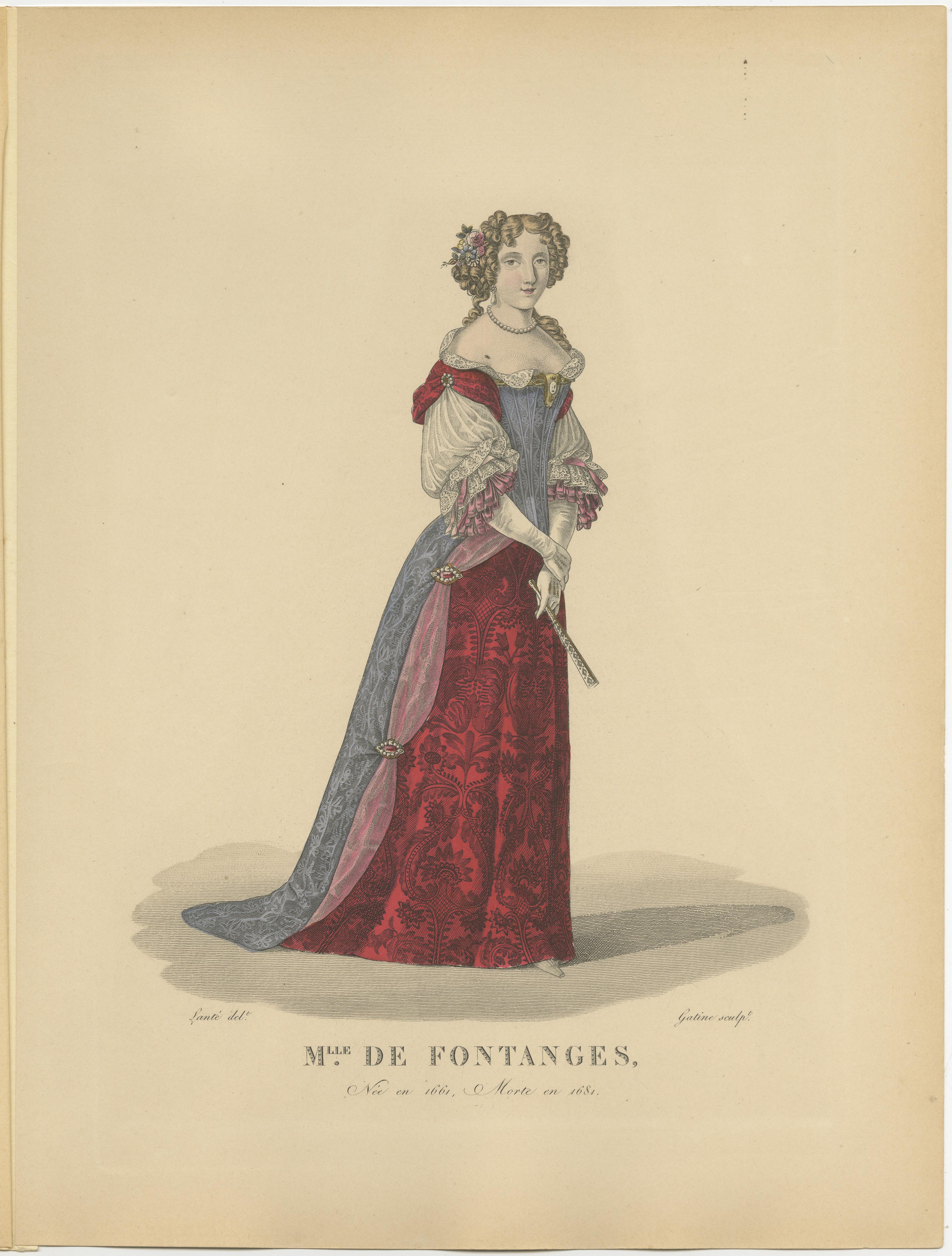 Handcolored Engraving Marie Angélique de Scorailles, Duchess of Fontanges,  1900 For Sale at 1stDibs