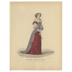 Antique Handcolored Engraving Marie Angélique de Scorailles, Duchess of Fontanges, 1900