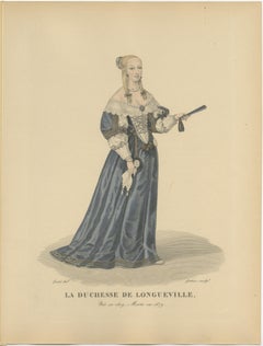 Handcolored Engraving of Anne-Geneviève de Bourbon- Duchess of Longueville, 1900