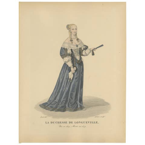 Handcolored Engraving of Anne-Geneviève de Bourbon- Duchess of Longueville, 1900