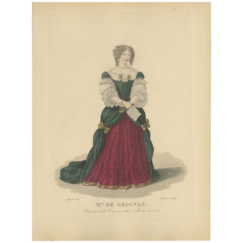 Handcolored Engraving of Françoise-marguerite De Sévigné, Countess of Grignan.